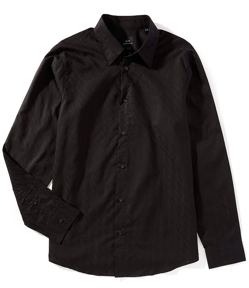 Armani Exchange Allover Logo Print Jacquard Long Sleeve Woven Shirt
