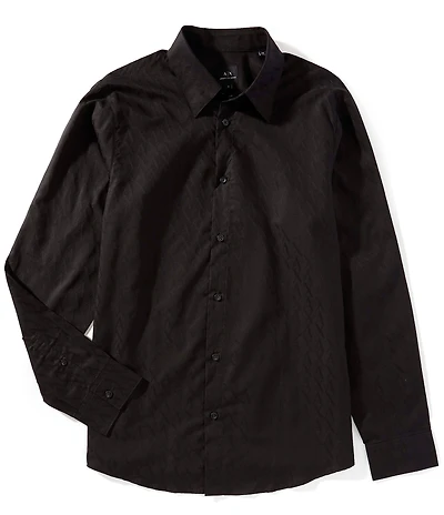 Armani Exchange Allover Logo Print Jacquard Long Sleeve Woven Shirt