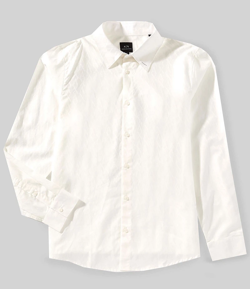 Armani Exchange Allover Logo Print Jacquard Long Sleeve Woven Shirt