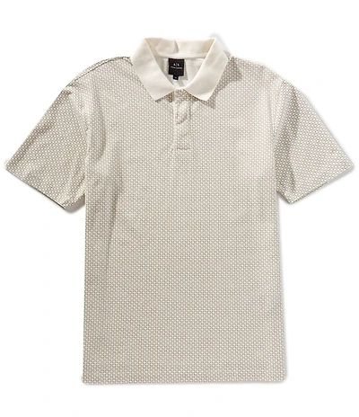 Armani Exchange Allover Logo Print Stretch Pique Short Sleeve Polo Shirt