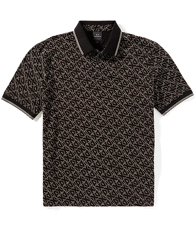 Armani Exchange Allover Logo Stretch Short Sleeve Polo Shirt