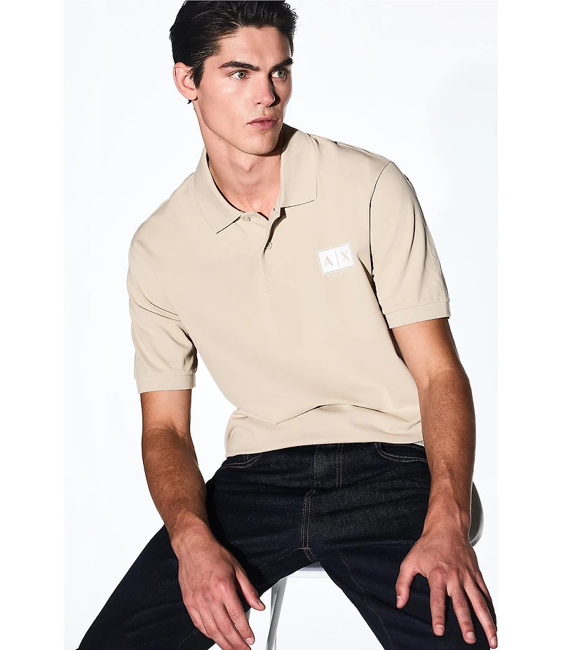 Armani Exchange Box Logo Stretch Pique Short Sleeve Polo Shirt