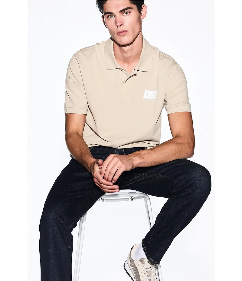 Armani Exchange Box Logo Stretch Pique Short Sleeve Polo Shirt
