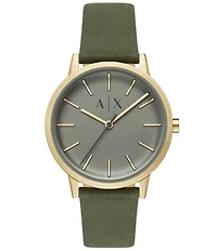 Armani Exchange Cayde Rd. Quartz Three Hand Green Leather Strap Watch