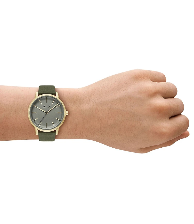 Armani Exchange Cayde Rd. Quartz Three Hand Green Leather Strap Watch