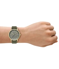 Armani Exchange Cayde Rd. Quartz Three Hand Green Leather Strap Watch