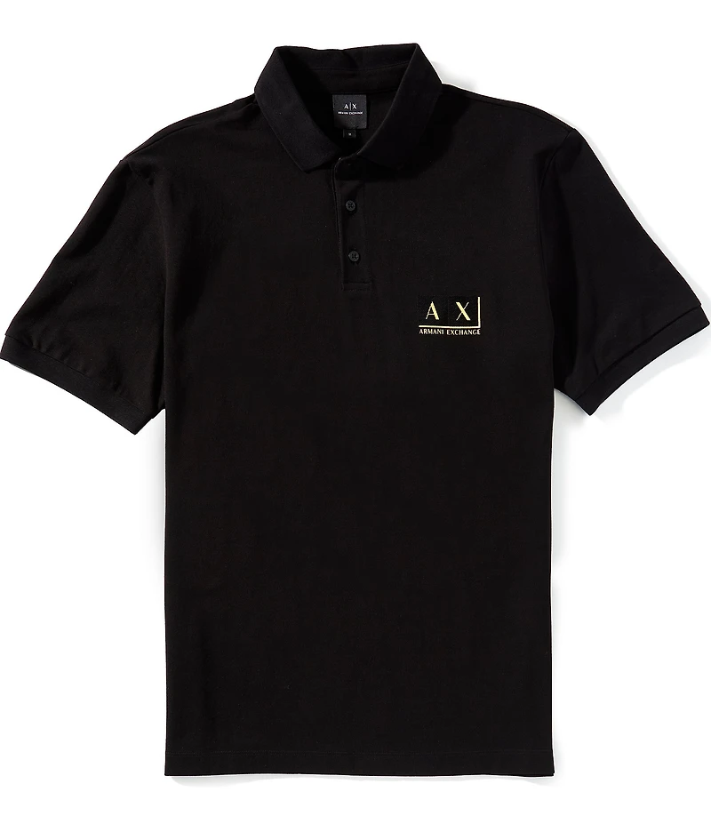 Armani Exchange Gold Logo Short Sleeve Polo Shirt