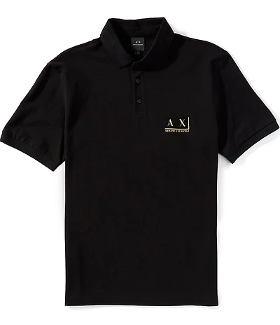 Armani Exchange Gold Logo Short Sleeve Polo Shirt