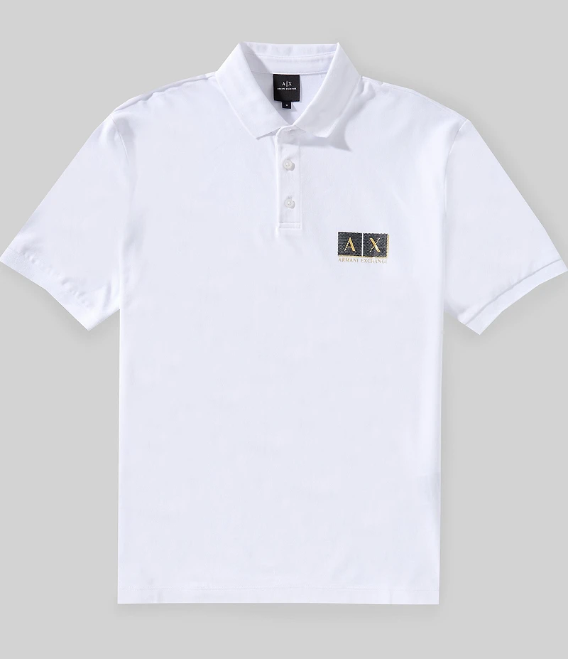 Armani Exchange Gold Logo Short Sleeve Polo Shirt