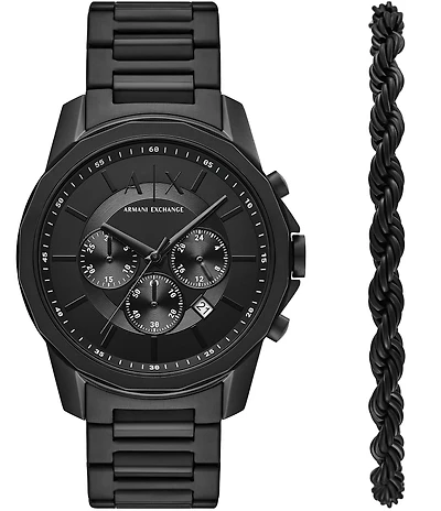 Armani Exchange Men's Banks Chronograph Stainless Steel Bracelet Watch and Bracelet Set
