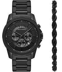 Armani Exchange Men's Banks Chronograph Stainless Steel Bracelet Watch and Bracelet Set