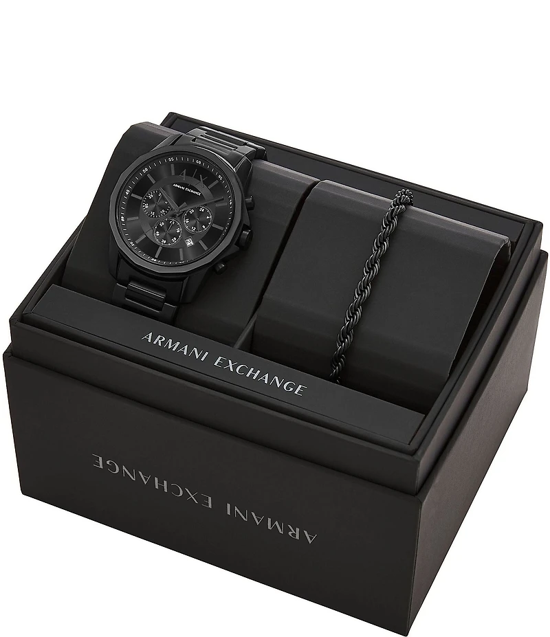 Armani Exchange Men's Banks Chronograph Stainless Steel Bracelet Watch and Bracelet Set