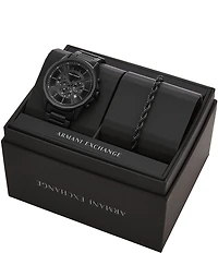 Armani Exchange Men's Banks Chronograph Stainless Steel Bracelet Watch and Bracelet Set