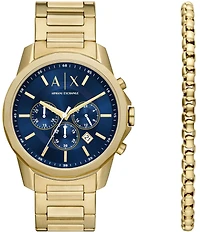 Armani Exchange Men's Banks Chronograph Stainless Steel Bracelet Watch and Bracelet Set