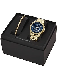 Armani Exchange Men's Banks Chronograph Stainless Steel Bracelet Watch and Bracelet Set