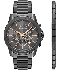 Armani Exchange Men's Banks Rd. Quartz Chronograph Gunmetal Tone Stainless Steel Bracelet Watch and Bracelet Set