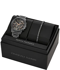 Armani Exchange Men's Banks Rd. Quartz Chronograph Gunmetal Tone Stainless Steel Bracelet Watch and Bracelet Set