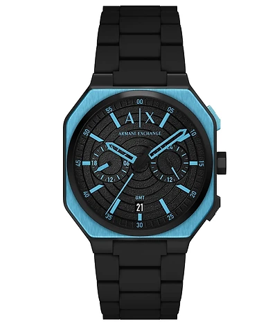 Armani Exchange Men's Bass Dual-Time Multifunction Black Silicone Strap Bracelet Watch