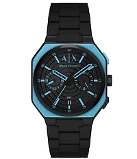 Armani Exchange Men's Bass Dual-Time Multifunction Black Silicone Strap Bracelet Watch