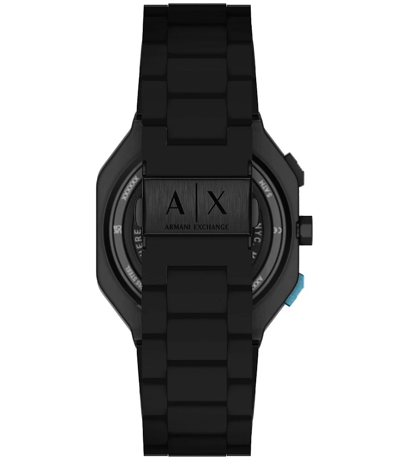 Armani Exchange Men's Bass Dual-Time Multifunction Black Silicone Strap Bracelet Watch