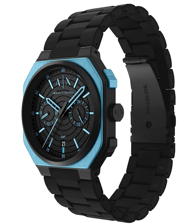 Armani Exchange Men's Bass Dual-Time Multifunction Black Silicone Strap Bracelet Watch