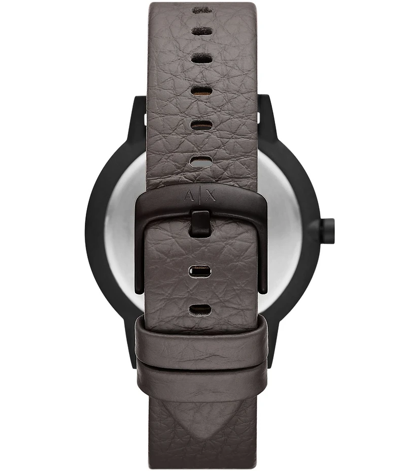 Armani Exchange Men's Cayde Rd. Three-Hand Grey Leather Strap Watch