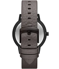 Armani Exchange Men's Cayde Rd. Three-Hand Grey Leather Strap Watch