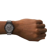Armani Exchange Men's Cayde Rd. Three-Hand Grey Leather Strap Watch