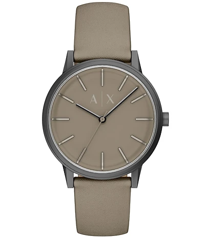 Armani Exchange Men's Cayde Rd. Three Hand Grey Leather Strap Watch