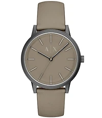 Armani Exchange Men's Cayde Rd. Three Hand Grey Leather Strap Watch