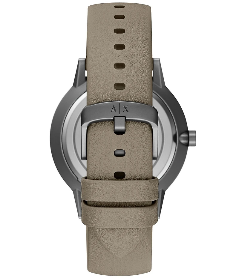Armani Exchange Men's Cayde Rd. Three Hand Grey Leather Strap Watch