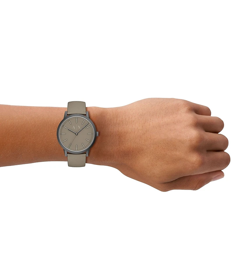 Armani Exchange Men's Cayde Rd. Three Hand Grey Leather Strap Watch