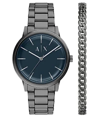 Armani Exchange Men's Cayde Three-Hand Gunmetal Stainless Steel Bracelet Watch Set