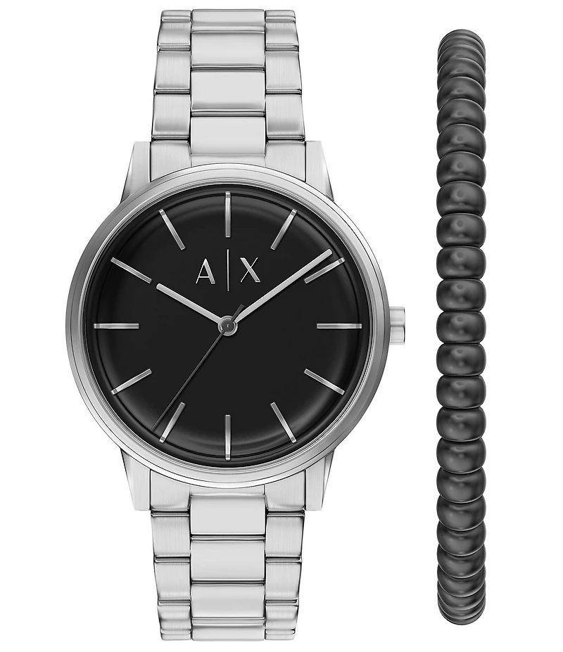 Armani Exchange Men's Cayde Three-Hand Stainless Steel Bracelet Watch Set