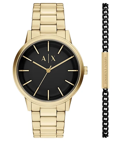 Armani Exchange Men's Cyde Quartz Three-Hand Gold-Tone Stainless Steel Bracelet Watch Set