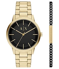 Armani Exchange Men's Cyde Quartz Three-Hand Gold-Tone Stainless Steel Bracelet Watch Set