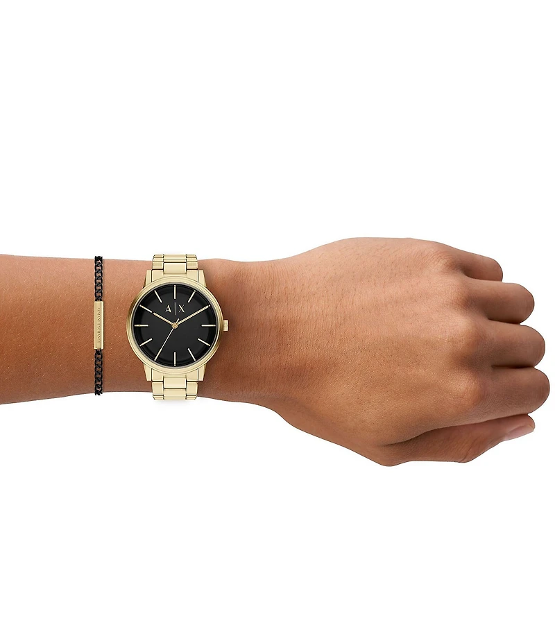 Armani Exchange Men's Cyde Quartz Three-Hand Gold-Tone Stainless Steel Bracelet Watch Set
