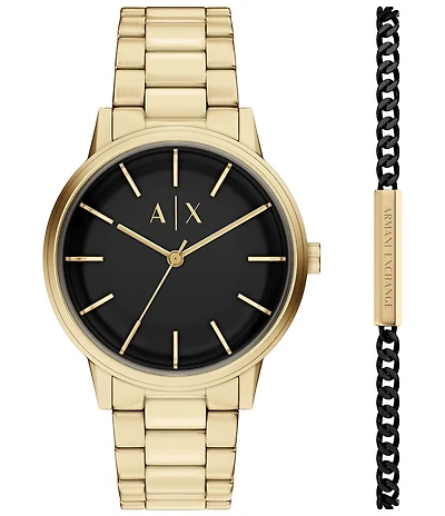 Armani Exchange Men's Cyde Quartz Three-Hand Gold-Tone Stainless Steel Bracelet Watch Set