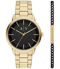 Armani Exchange Men's Cyde Quartz Three-Hand Gold-Tone Stainless Steel Bracelet Watch Set