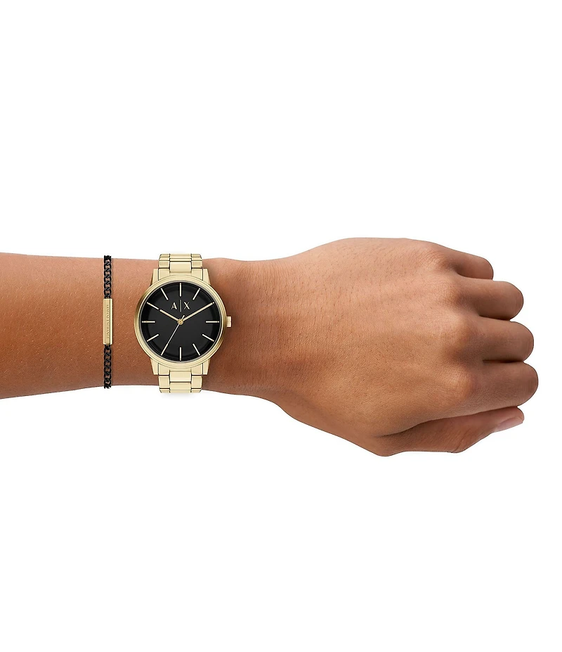 Armani Exchange Men's Cyde Quartz Three-Hand Gold-Tone Stainless Steel Bracelet Watch Set