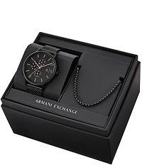 Armani Exchange Men's Cyde Rd. Multifunction Black Tone Stainless Steel Mesh Watch And Necklace Set