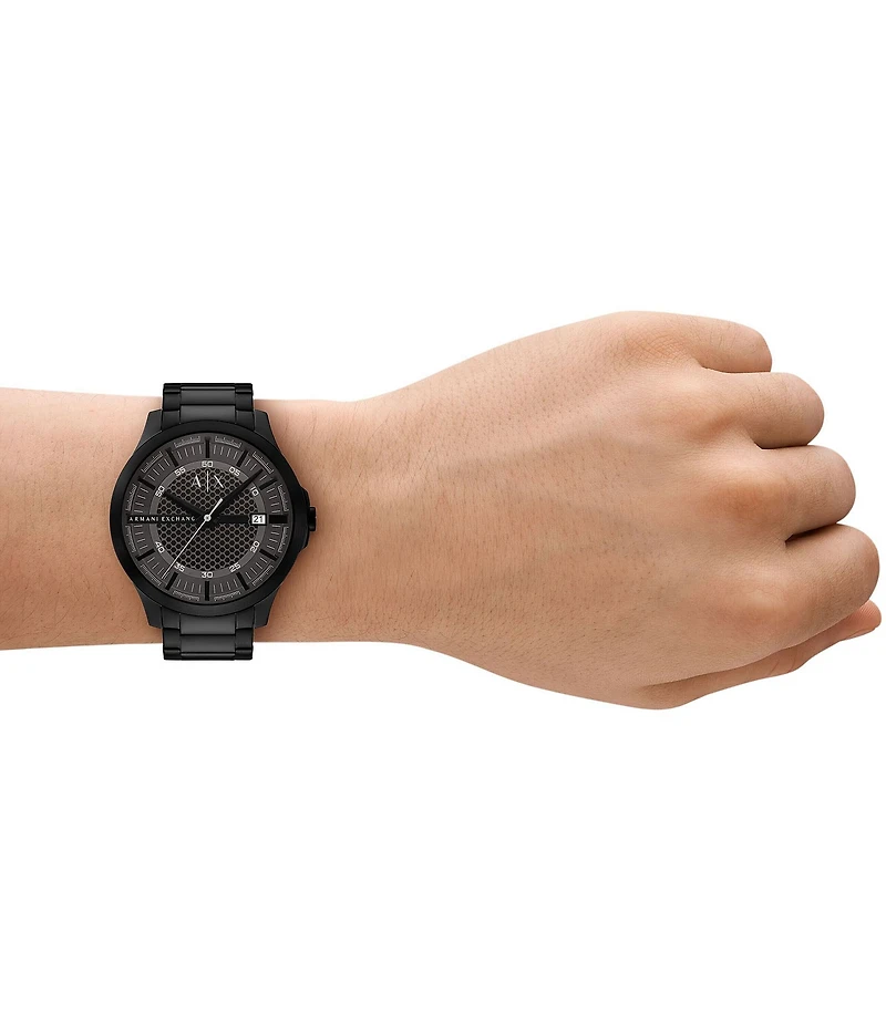 Armani Exchange Men's Hampton Rd. Three-Hand Date Black Stainless Steel Bracelet Watch