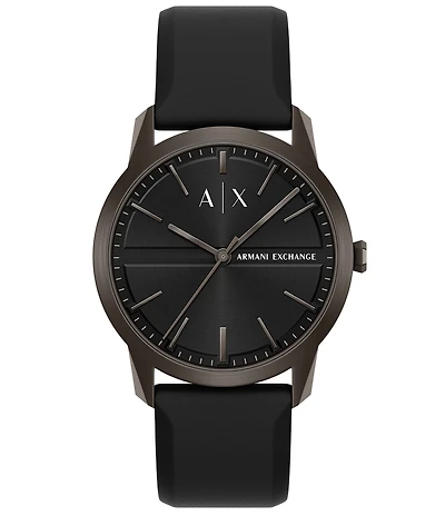 Armani Exchange Men's Lexon Three-Hand Black Silicone Strap Watch
