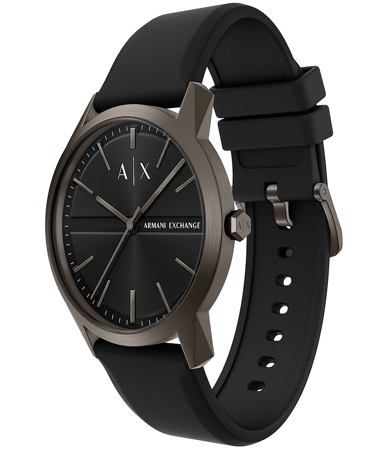 Armani Exchange Men's Lexon Three-Hand Black Silicone Strap Watch