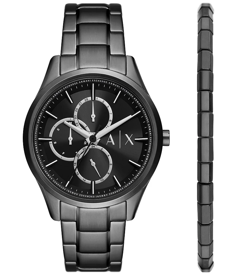 Armani Exchange Men's Chronograph Black Stainless Steel Watch and Bracelet Set