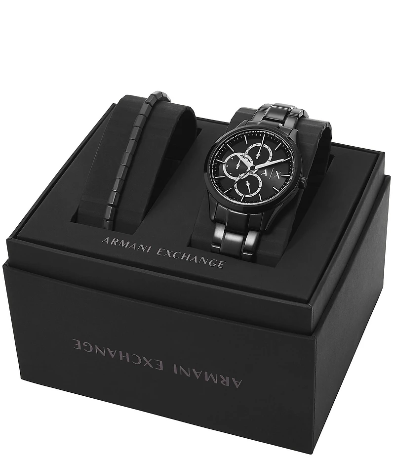 Armani Exchange Men's Chronograph Black Stainless Steel Watch and Bracelet Set