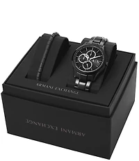Armani Exchange Men's Chronograph Black Stainless Steel Watch and Bracelet Set