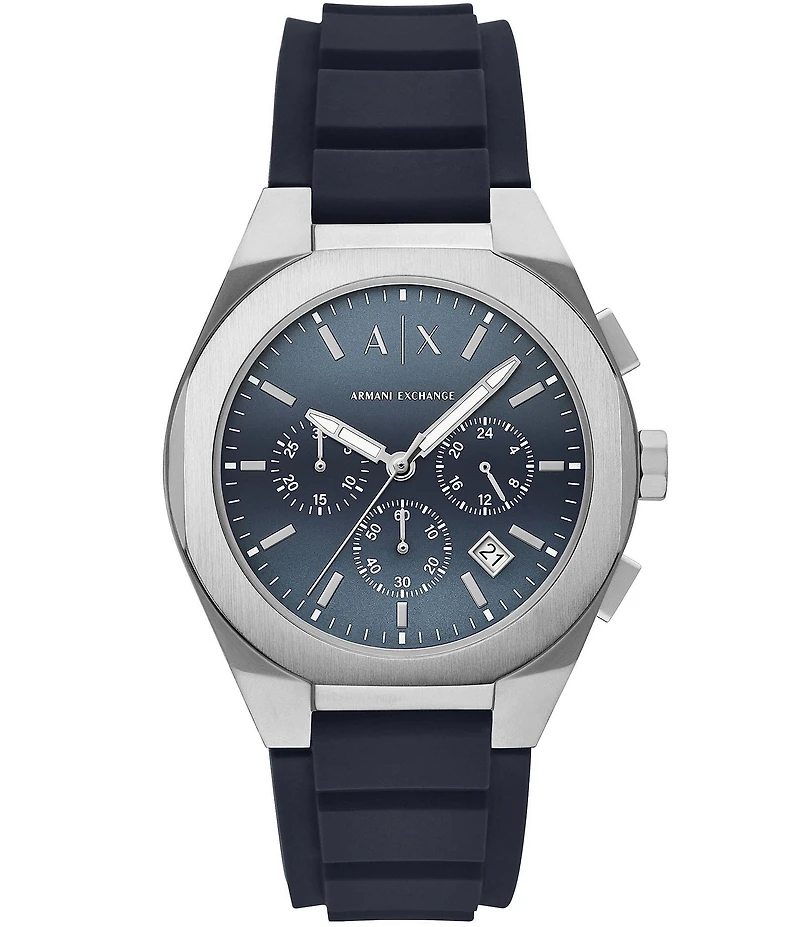 Armani Exchange Men's Rafael Rd. Chronograph Blue Silver Dial Silicone Strap Watch