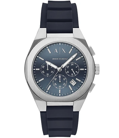 Armani Exchange Men's Rafael Rd. Chronograph Blue Silver Dial Silicone Strap Watch