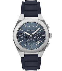 Armani Exchange Men's Rafael Rd. Chronograph Blue Silver Dial Silicone Strap Watch